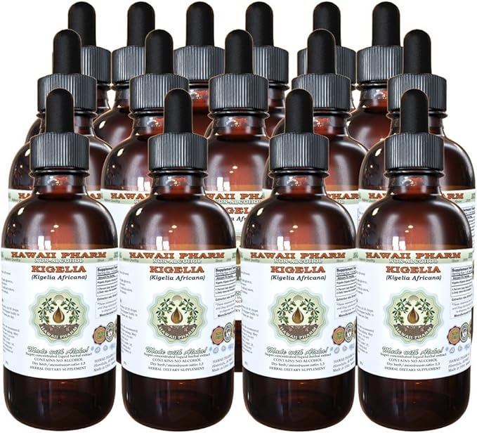 Kigelia Alcohol-Free Liquid Extract, Kigelia (Kigelia Africana) Dried Fruit Glycerite Hawaii Pharm Natural Herbal Supplement 15x4 oz