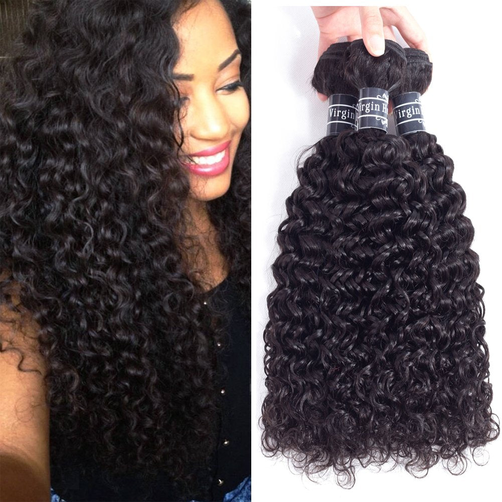 Amella Hair 8A Brazilian Curly Hair Weave 3 Bundles (14 16 18 Inch,285G) Virgin Kinky Human Hair 100% Unprocessed Hair Weft Exte