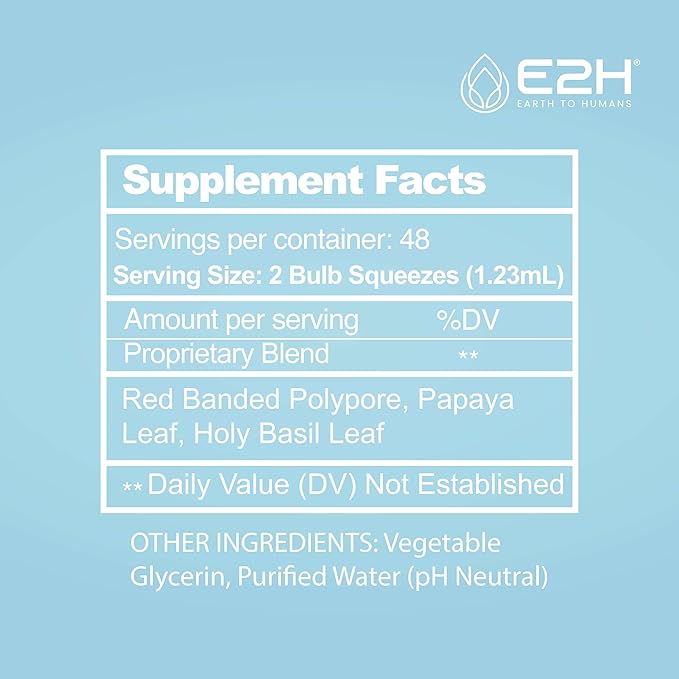 E2H Advanced Immune Defense Supplement - All-Natural Immune Booster - Immune Support Supplements Drops - Contains Holy Basil, Papaya Leaves and Red Banded Polypore - Non-GMO, Vegan - 2 Fl Oz