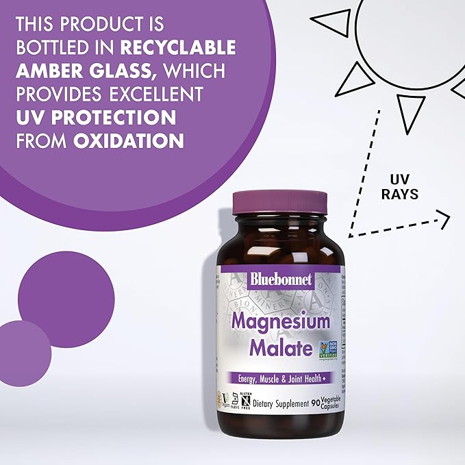 Bluebonnet Nutrition Magnesium Malate Vegetable Capsules - Supports Energy, Muscle & Joint Health - Non-GMO, Vegan, Kosher Certified, Gluten-Free, 90 Count
