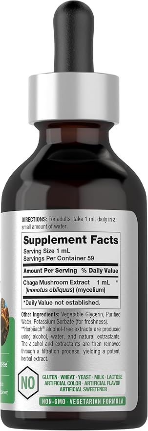 Horbäach Chaga Mushroom Liquid Extract | 2 Fl Oz | Vegetarian Tincture | Alcohol Free | Non-GMO, Gluten Free