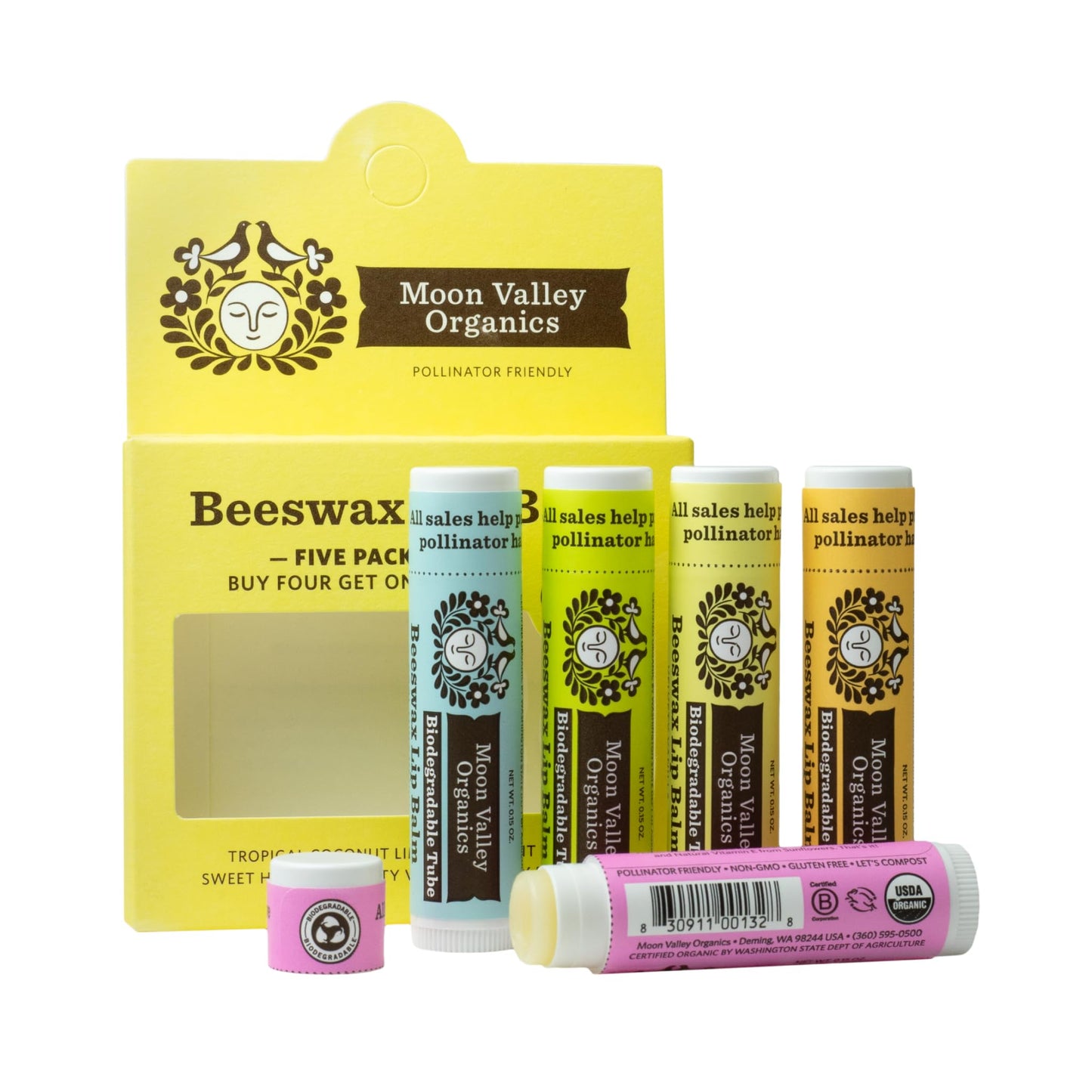 Moon Valley Organics Beeswax Lip Balm For Moisturizing Lips And Cuticles (Vanilla | Lime | Honey | Blackberry | Mint Vanilla, 5-