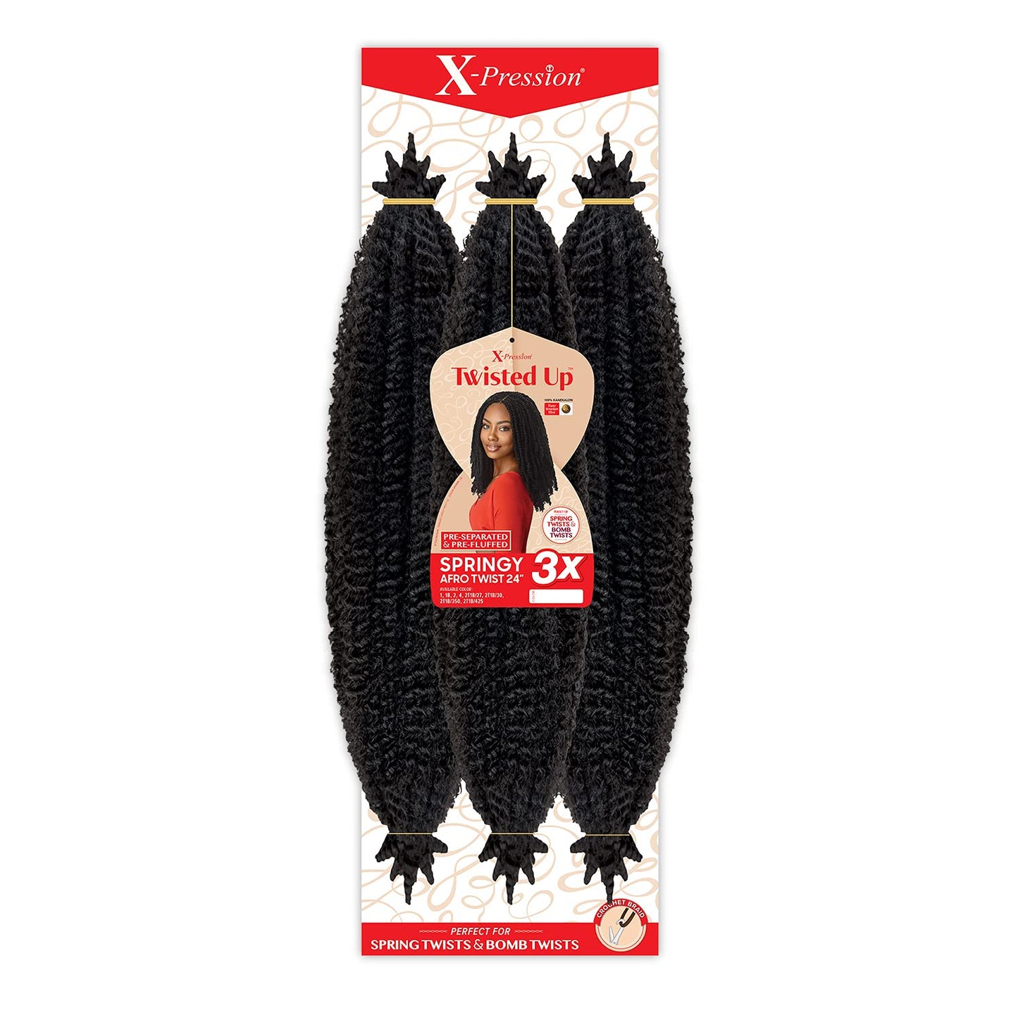 Outre Crochet Braids X-Pression Twisted Up 3X Springy Afro Twist 24'' (3-Pack, 2T1B/425)