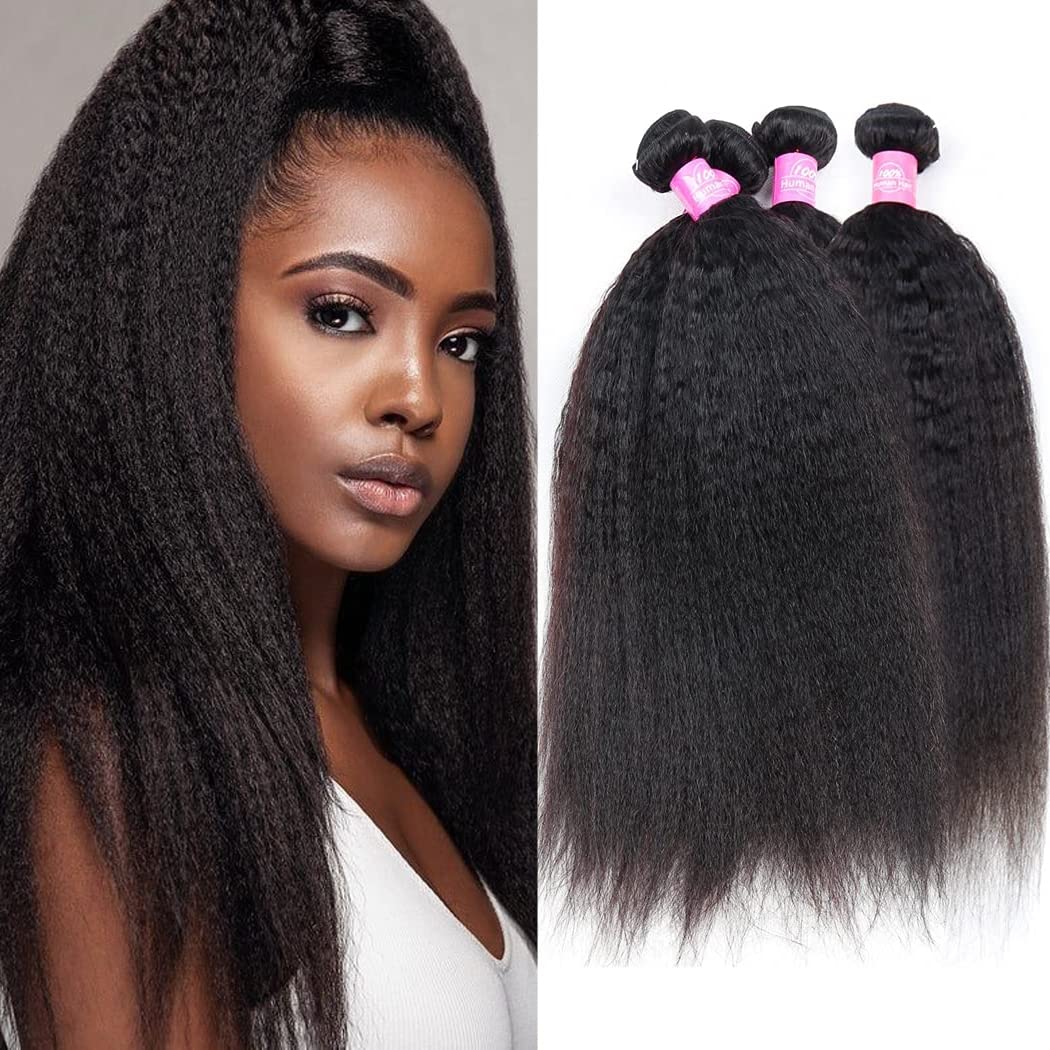 Odir Kinky Straight Human Hair Bundles 22 24 26 28 Inch Unprocessed 9A Brazilian Yaki Straight Virgin Hair 4 Bundles Remy Hair E