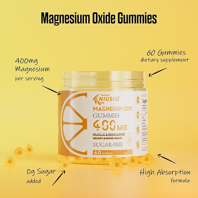 Magnesium Oxide Gummies for Men & Women, Easily Absorbed Magnesium Gummies Supplement for Muscle, Bone and Heart Support, Magnesium Complex Supplement 400mg