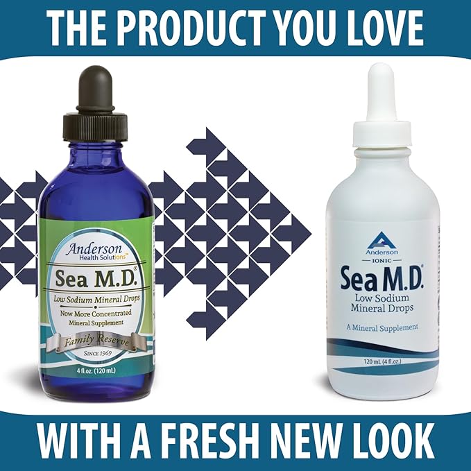 Anderson Sea M.D. Concentrated Trace Mineral Drops, Ionic Electrolyte Magnesium Supplement, Aids in Muscle Cramps, Joint Health, Liquid Magnesium, Easy to Take, 4 fl oz, 60 Servings