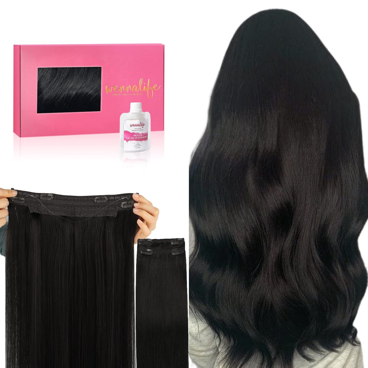 Wennalife Wire Hair Extensions (Increase 50% Lifespan) Real Human Hair 14 Inch 105G Natural Black Remy Real Hair Extensions Invi