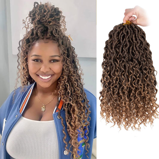 Zrq 8 Packs Ombre Boho Faux Locs Crochet Hair 14 Inch Goddess Locs Croceht Hair, Pre Looped Soft Locs Boho Style River Locs With