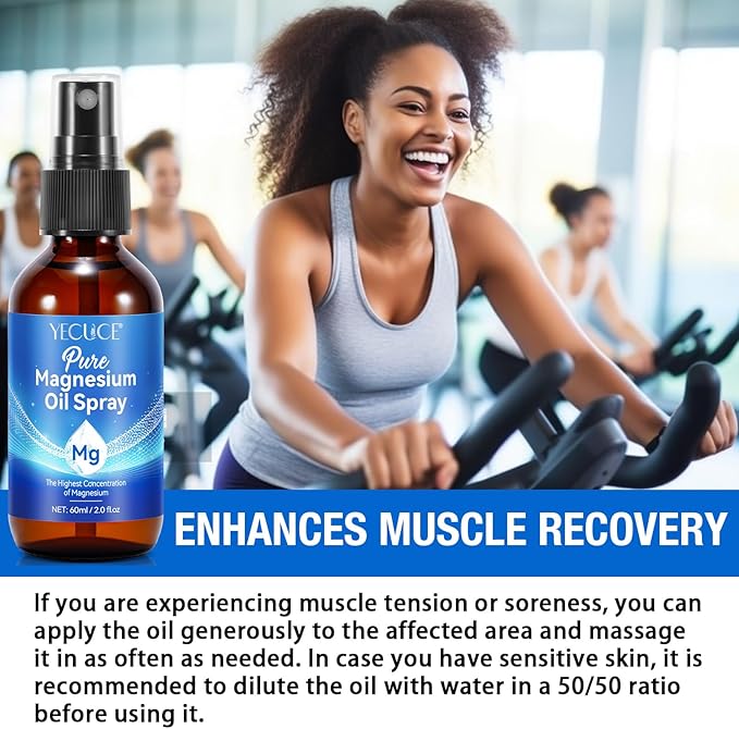 Magnesium Oil Spray, Pure Magnesium Spray for Feet, Magnesium Supplement Fast Absorbent for Leg, Muscle, Bone Health Supplement Topical (2 fl oz)