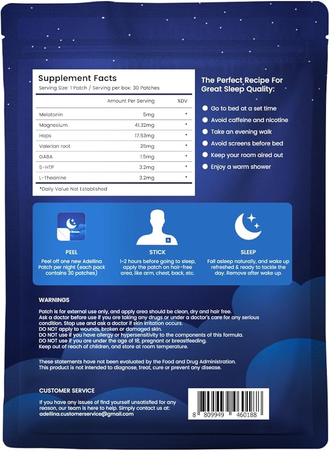 Sleep Patches for Adults Extra Strength: Sleep Support Patches for Men and Women - Better All Natural Cruelty Free Sleep Aid Alternative 30 Patches