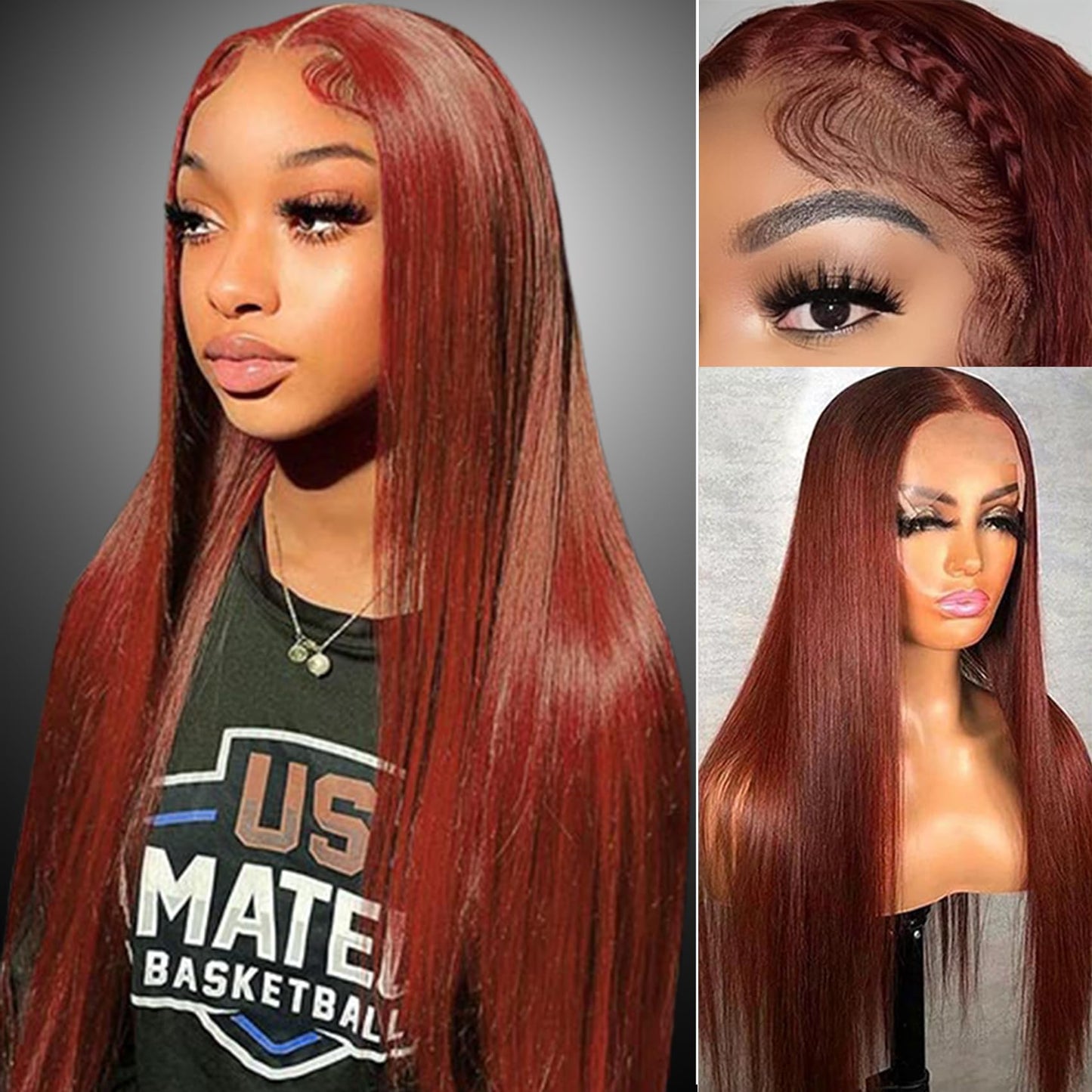 5X5 Hd Lace Closure Wigs Human Hair Reddish Brown 5X5 Closure Wig 180% Density 33B Straight Closure Wigs Human Hair Pre Plucked