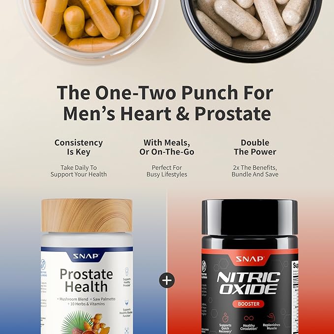 Snap Supplements Prostate Health Support Supplement Bundle with Nitric Oxide Booster – 90 Capsules & 60 Capsules
