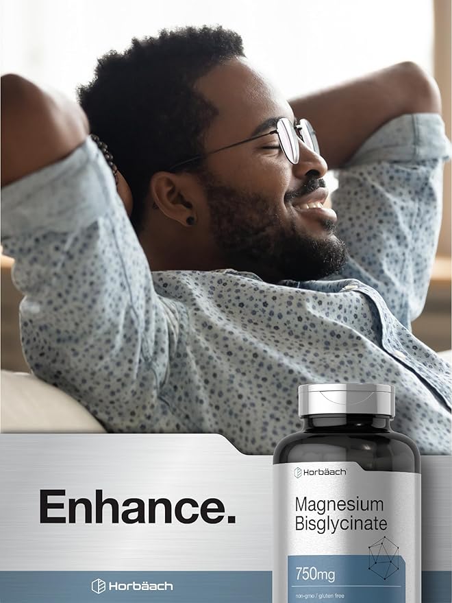 Horbäach Magnesium Bisglycinate | 120 Capsules | 750mg | Non-GMO and Gluten Free Supplement