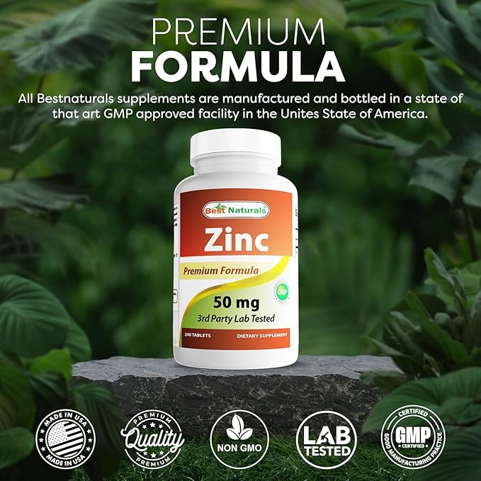 Best Naturals Zinc Supplement as Zinc Gluconate 50mg 240 Tablets Pack of 2