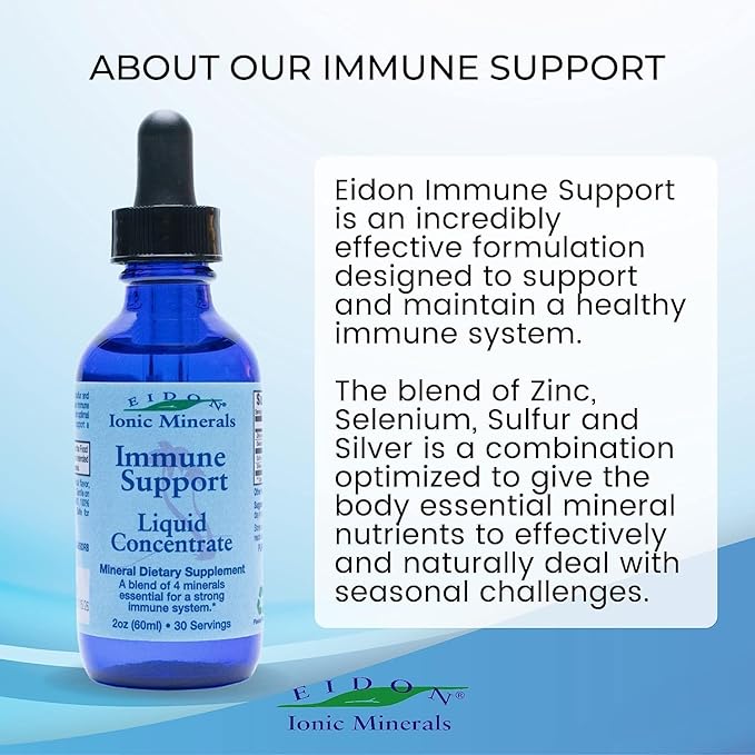 Eidon Ionic Minerals Immune Support Supplement Liquid Concentrate - Mineral Drops with Zinc, Selenium, Support & Maintain Immune System, Bioavailable, No Preservatives - 2 oz (Pack of 2)