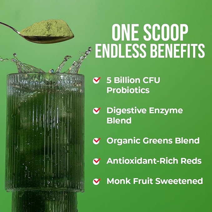 GOBIOTIX Super Greens and Reds Powder - Red and Green Superfood - Probiotic Supplement - Digestive Enzymes and Beet Root Powder - Organic Whole Foods Dietary Supplement (Mango, 2 Pack)