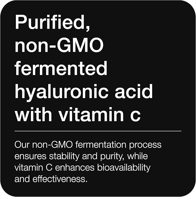 Hyaluronic Acid Supplements – Lab Tested 95% Ultra High Purity – Fermented and Bioavailable with Vitamin C – Third Party Lab Tested – 180 Capsules