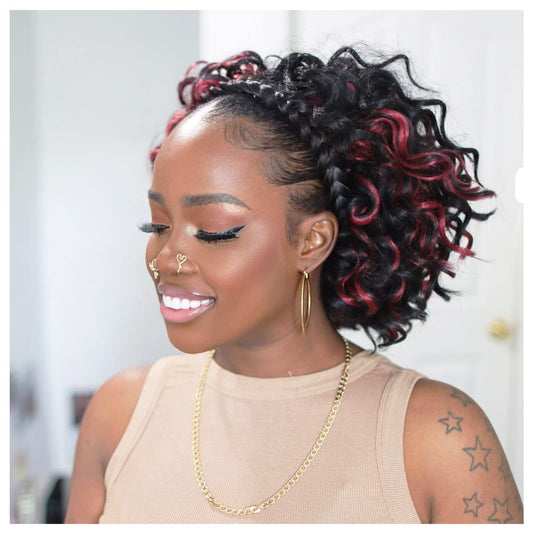 Toyotree Ocean Wave Crochet Hair - 9 Inch 8 Packs Black Mix Burgundy Short Curly Deep Wave Crochet Hair, Synthetic Ocean Wave Br