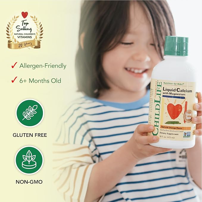 ChildLife Essentials Liquid Calcium Supplement for Kids - Baby Calcium with Magnesium, Zinc, and Vitamin D3 - Orange Flavor, 16 fl oz (3 Pack)