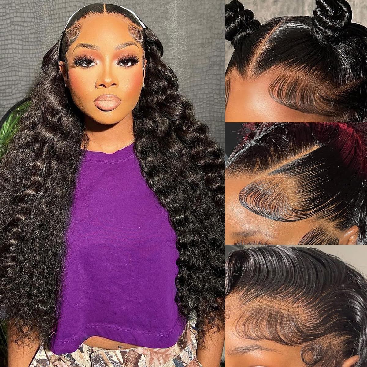 Ferzzon 13X6 Deep Wave Lace Front Wigs Human Hair Hd Lace Frontal Wigs Human Hair For Black Wome Glueless Curly Lace Front Wig P