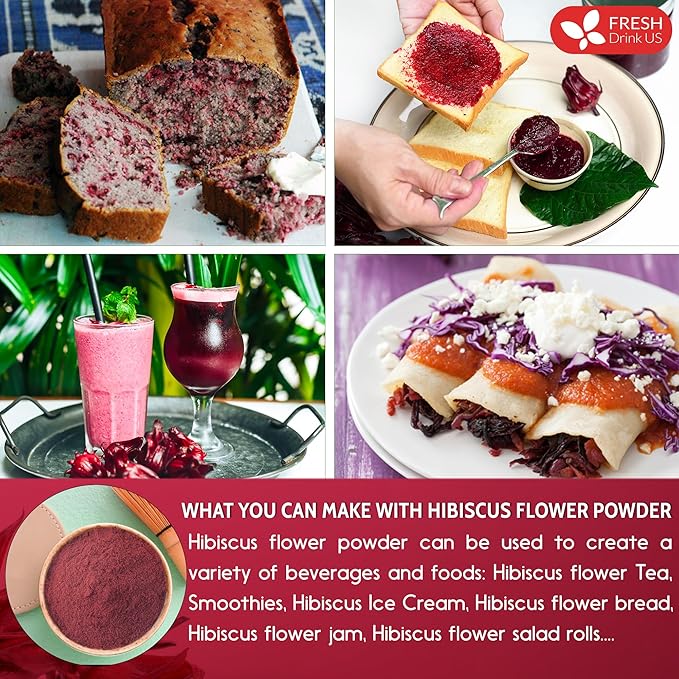 FreshDrinkUS, Premium 40oz Hibiscus Flower Powder, 100% Natural and Pure from Hibiscus Flowers, Natural Food Coloring, Hibiscus Flowers Tea, No Additives, No Gluten, No Sugar, Vegan
