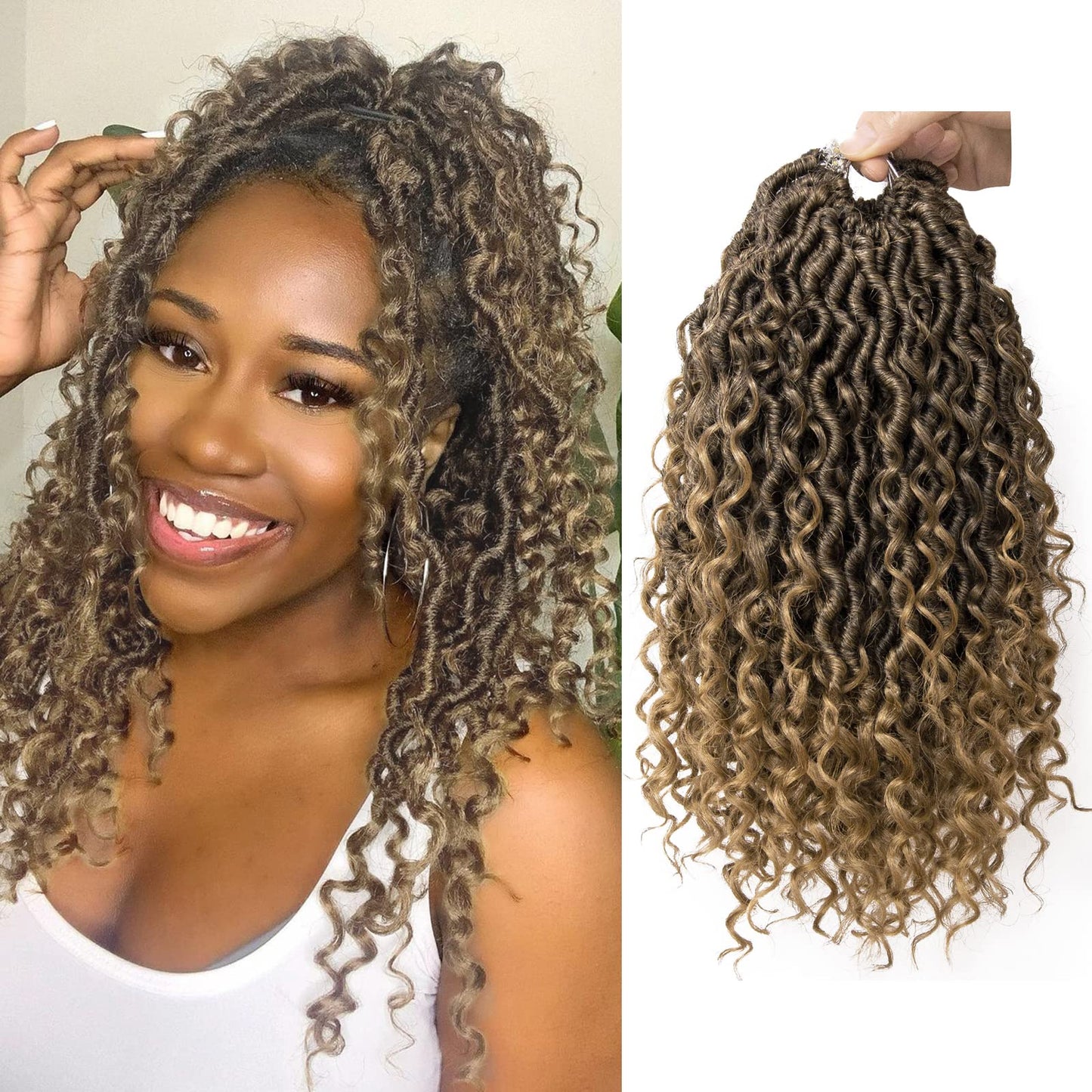Goddess Locs Crochet Hair Short Curly Faux Locs 12Inch Pre-Looped River Locs Hippie Locs Bohemian Crochet Braids For Black Women