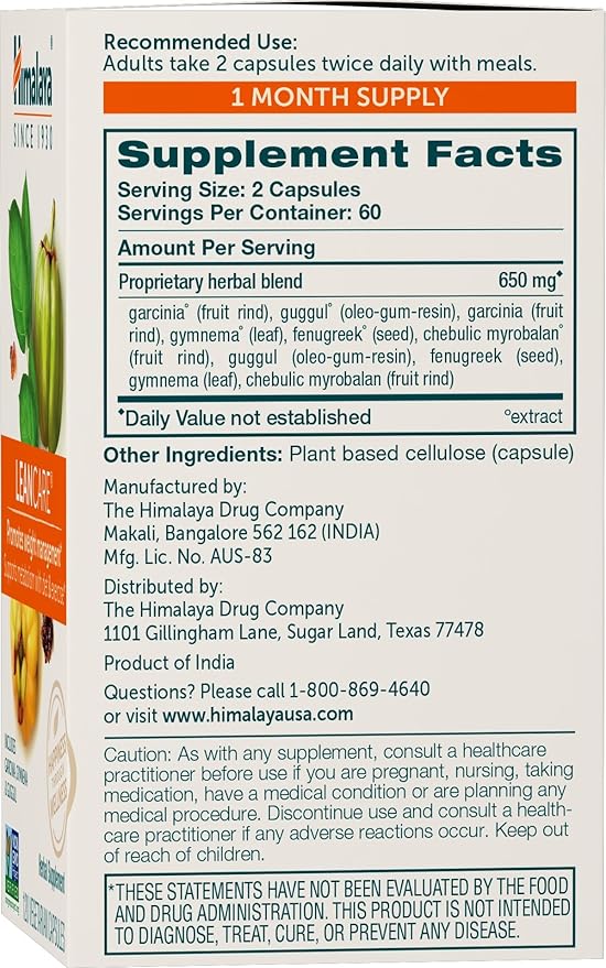 LeanCare Herbal Supplement for Weight Support, Promotes Healthy Body Weight and Metabolism, Garcinia, Gymnema, Guggul, Non-GMO, Vegan, 600 mg, 120 Vegetarian Capsules, 30 Day Supply