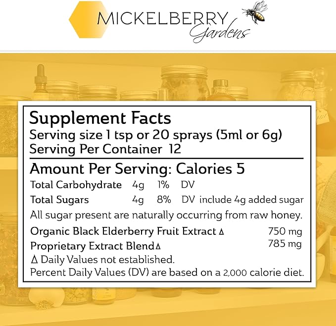 Mickelberry Gardens Elderberry Honey Tonic, Sambucus Syrup, Black Elderberry - Immune Support for Adults and Kids (8 Ounces)