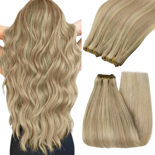 Youngsee Weft Hair Extensions Highlight Weft Hair Extensions Human Hair Dark Ash Blonde Highlighted Light Blonde Sew In Hair Ext