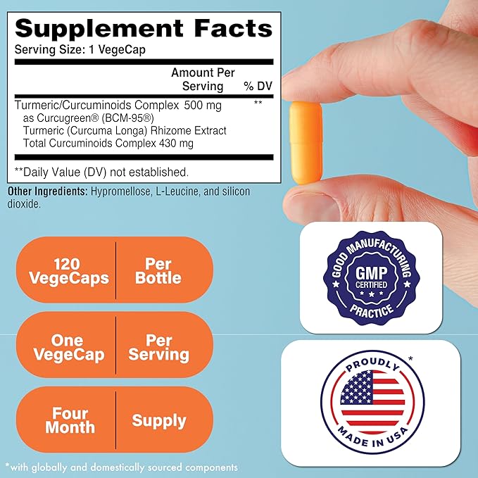 Health Thru Nutrition Turmeric Curcumin Complex 500mg Supplement | as BCM-95 Curcugreen Clinically Studied | Vegan Certified (Pack of 120)