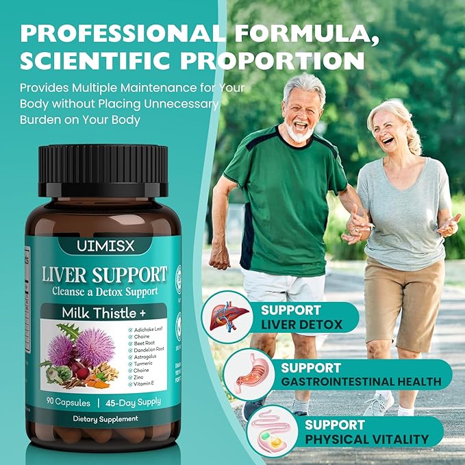 Milk Thistle Supplement - Liver Detox Cleanse Formula Herbal Liver Support with Milk Thistle, Dandelion Root, Artichoke, Turmeric, Astragalus for Liver Health, 90 Capsules-65