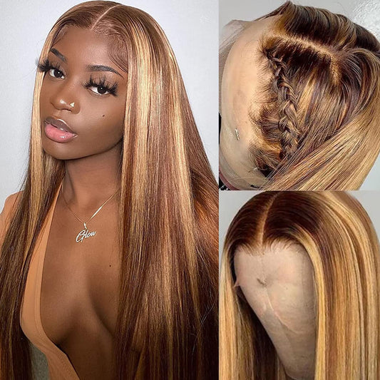 Queen Story 13X4 Hd Lace Front Wigs Human Hair Pre Plucked 4/27 Honey Blonde Lace Frontal Wigs Highlight Ombre Wigs Human Hair 1