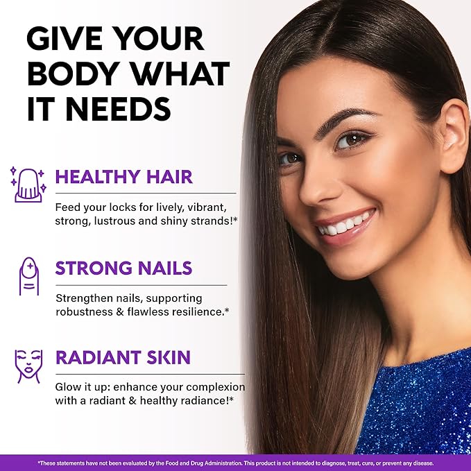 Biotin Gummies with Collagen - Hair Growth Support Skin, & Nail Strength - for Women & Men - Biotin 10000mcg | Keratin | Hyaluronic Acid | B-Complex | Saw Palmetto - Sugar-Free, Blueberry - 60 Gummy