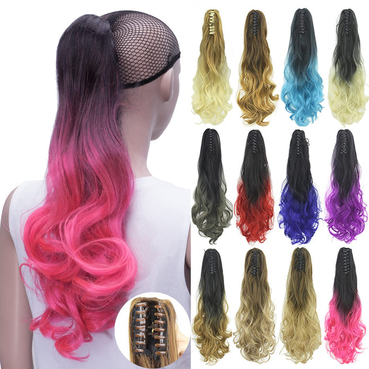 Imissu Curly Ombre Color Claw Ponytail Hair Extensions Pony Tail Clip In Hairpiece (Ombre Pink)