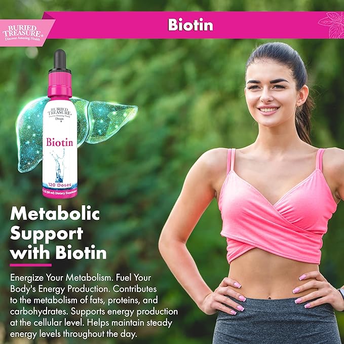 Buried Treasure Biotin Drops - 120 Servings, 2 oz, Supports Hair, Skin & Nails