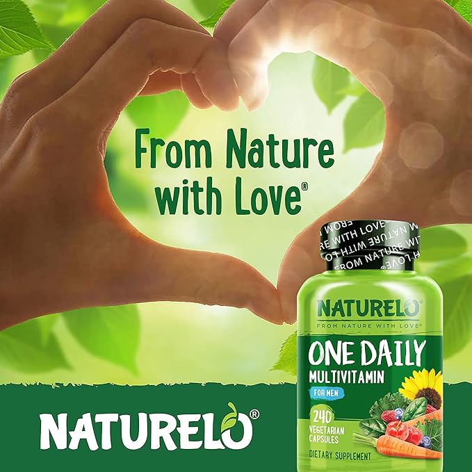 NATURELO Mens Multivitamins - One Daily Multivitamin for Men with Vitamins, Minerals & Organic Whole Foods, Boost Energy & Health, Non-GMO, 240 Vegetarian Capsules