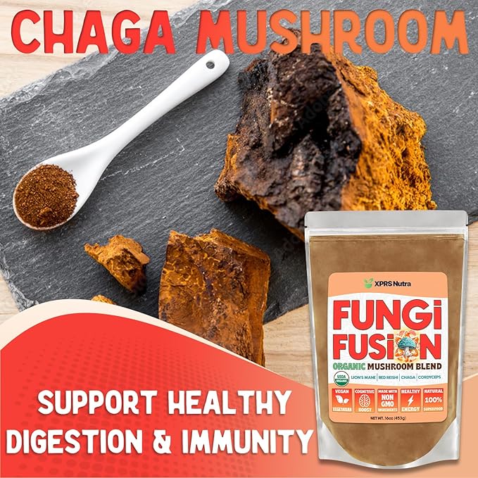 XPRS Nutra Fungi Fusion Organic Mushroom Powder Blend, Premium Blend of Lion's Mane, Reishi, Chaga, Cordyceps for Mental Clarity, Cognition, Energy and Immunity - 4 Ounce