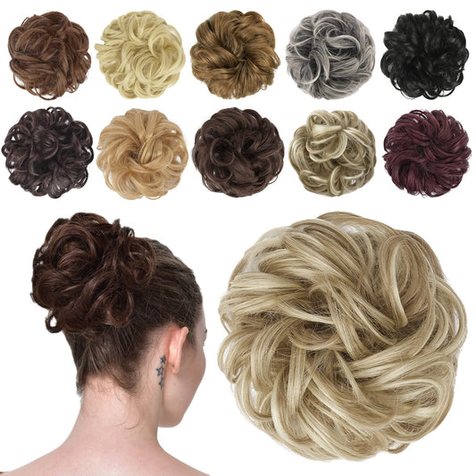 Feshfen Hair Buns Hair Piece Hair Scrunchies For Women Thick Hair Extension Bun Messy Wavy Ponytail Hairpieces Updo Chignon 1Pcs