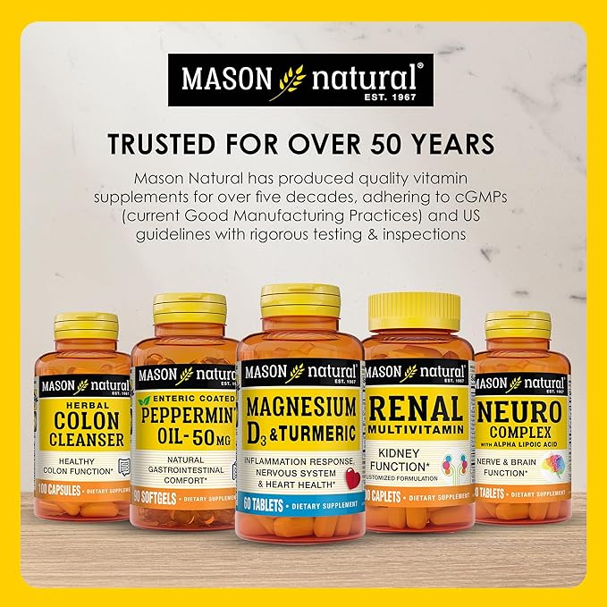 MASON NATURAL 1000mg Tart Cherry Extract with Standardized Turmeric, 60-Day Supply Capsules for Joint Support