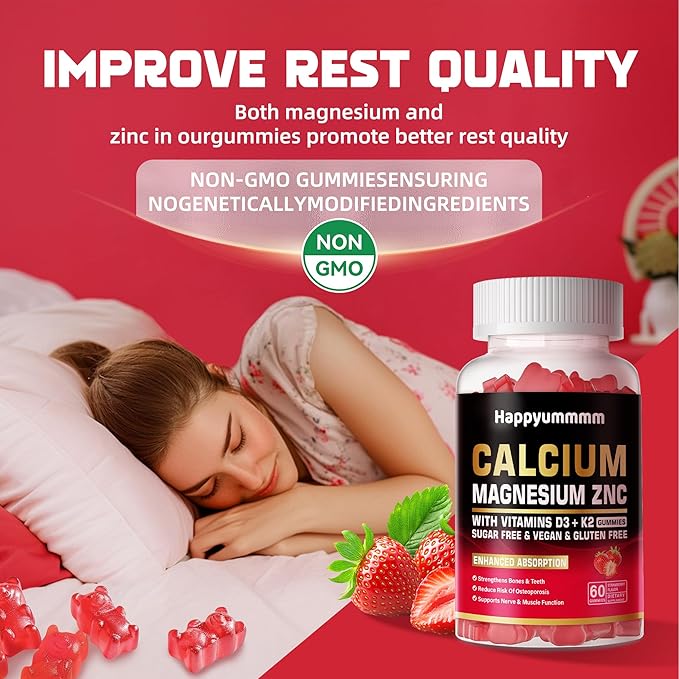 Calcium Magnesium Zinc Gummies with Vitamin D3 & K2 Strawberry-120.