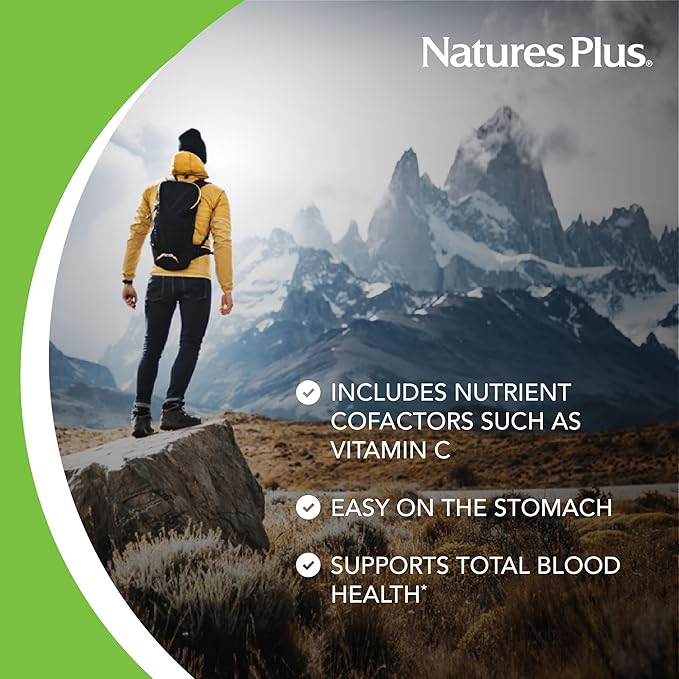 NaturesPlus Hema-Plex Iron - 60 Fast-Acting Capsules - 85 mg Chelated Iron + Vitamin C & Bioflavonoids for Healthy Red Blood Cells - Vegan, Gluten Free - 30 Servings
