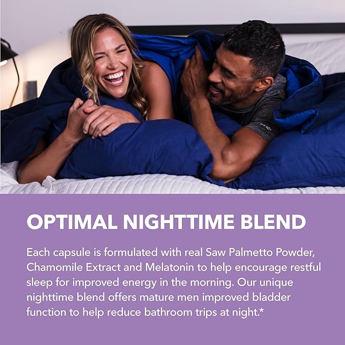 Saw Palmetto PM for Men with Melatonin 3mg - Night Time Prostate Health Supplement for Bladder and Sleep Support - Reduce Urinary Frequency - 100 Count - Vegan, Non-GMO Capsules - Over 3 Month Supply