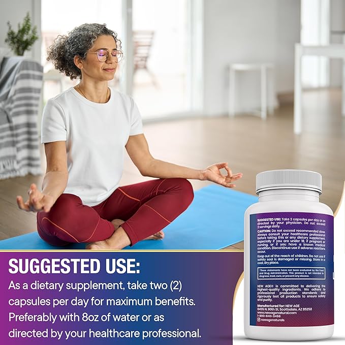 NEW AGE Saffron Supplements with Ashwagandha - Support with L-Theanine, Ginkgo Biloba, St. John's Wort, Rhodiola Rosea & 5-HTP - Saffron 120 Count