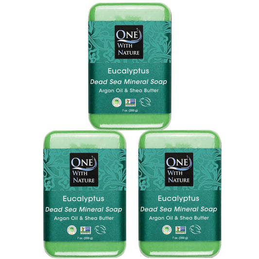 One With Nature Eucalyptus Soap Bar - 7Oz Bar 3Pack Shea Butter, Argan Oil Enriches Dead Sea Mineral Soap Contains 21 Essential