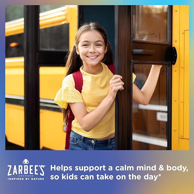 Zarbee's Children's Calm Gummy, Supports a Calm Mind & Body for Kids Ages 5+, Made with Magnesium, Chamomile & Vitamin B6, Natural Raspberry Flavor, 30 Count Gummies