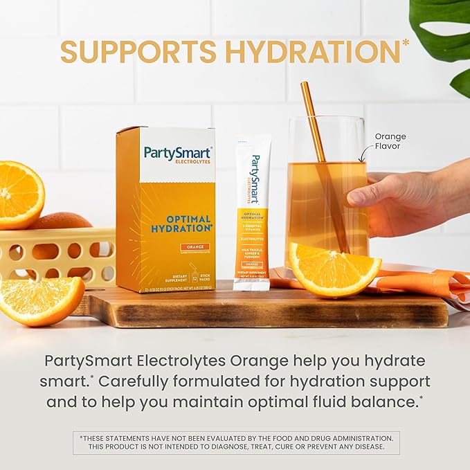 Himalaya PartySmart Orange Electrolytes Powder Packets, 12 Count, Supports Hydration, Rehydrate with Sodium & Potassium, Vitamin C & More, Antioxidant Recovery Blend Milk Thistle, Ginger & Turmeric
