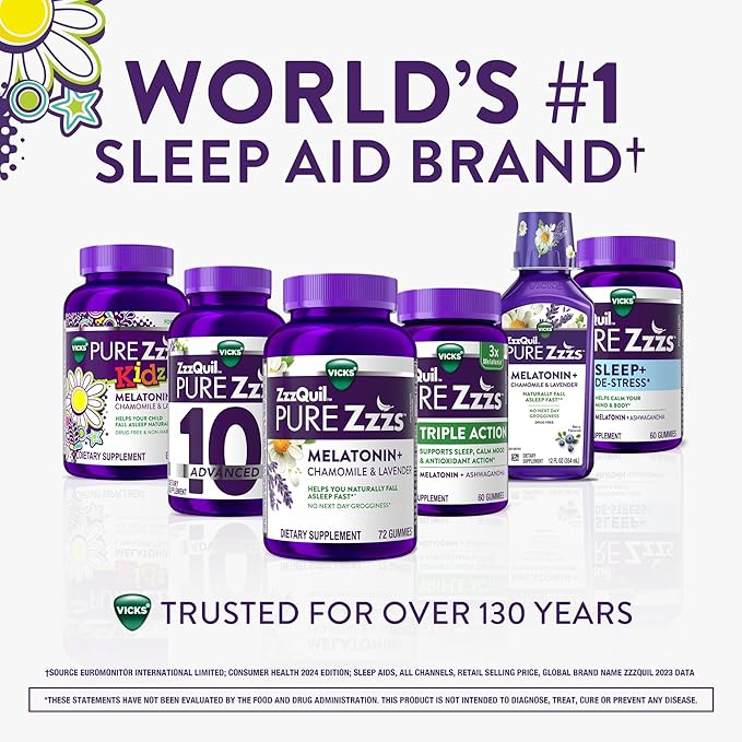Vicks Pure Zzzs Kidz Melatonin, Kids Melatonin Liquid, Sleep Aid, Drug-Free, Liquid Melatonin 1mg, with Chamomile & Lavender, Melatonin Sleep Aids for Kids, Snooze Berry Flavored, 2 Pack, 24 FL OZ