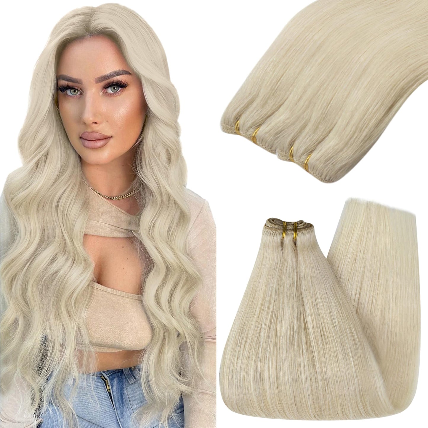 Youngsee 125G Weft Hair Extensions Human Hair Platinum Blonde Sew In Real Hair Extensions Blonde Remy Human Hair Extensions Sew