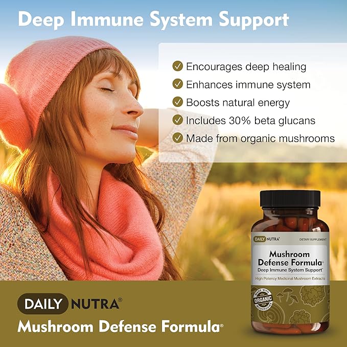 Mushroom Defense Formula - Immune Support Supplement | Organic Mushrooms, Hot Water Extracted - Reishi, Chaga, Maitake, Shiitake & Turkey Tail (60 Capsules)