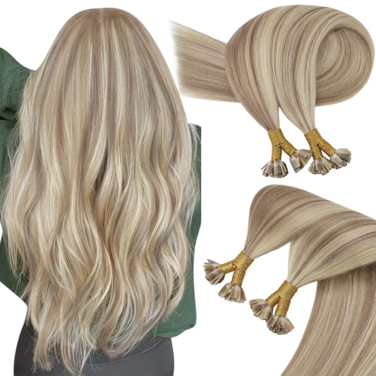 Sunny Hair Keratin Hair Extensions Golden Blonde Flat Tip Hair Extensions Human Hair Ash Blonde Highlight Golden Blonde Flat Tip